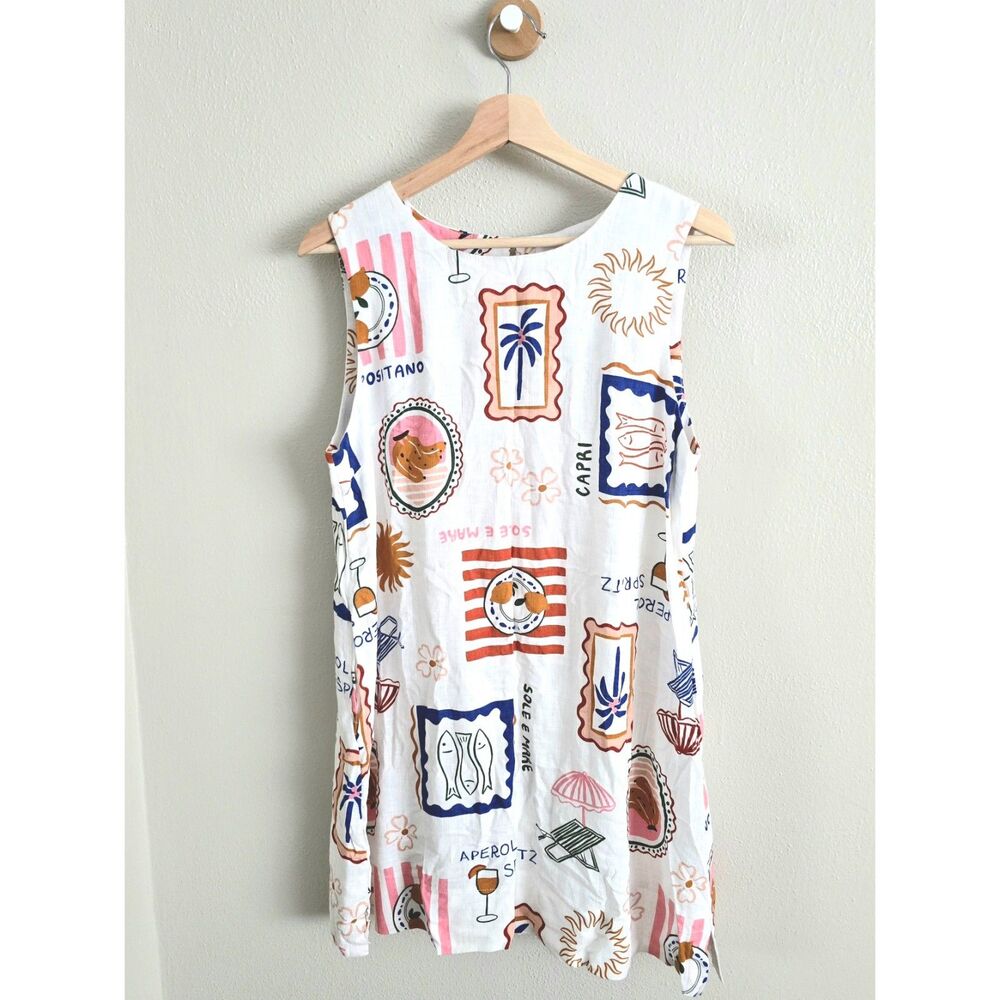 NWT Paper Heart Viral Aperol Spritz Linen Blend Mini Dress, Size M